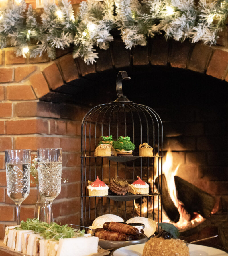 4 img 6653 Festive afternoon tea with sandwiches, cakes and desserts served by the fireplace at The Wellington Arms Basingstoke Road, Stratfield Turgis, Hampshire • RG27 0AS.